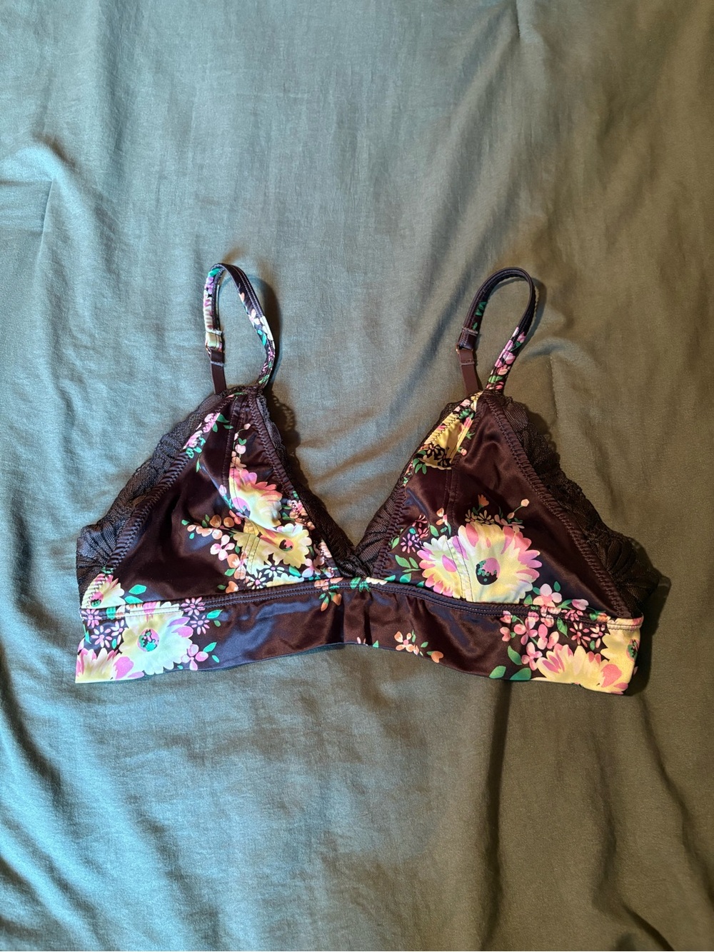 aerie Floral Bralette in black with Yellow & Pink Blooms